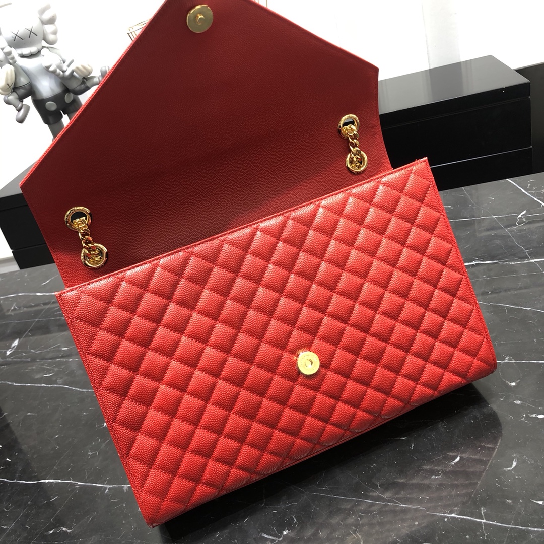 Saint Laurent Envelope Large Grain Quilted Calfskin Handbag Red 487198 